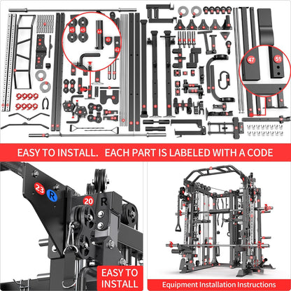 Power Cage,1600lbs Multi-Function Power Rack with Adjustable Cable Crossover System and More Training Attachment, Weight Cage for Home Gym