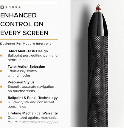 Cross Tech3+ Brushed Black PVD Multifunction Pen, Black Ink, Corporate Gift
