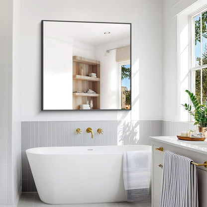 Bathroom Mirror,48x48 inch Large Wall Mirror for Bathroom Wall Mounted,Black Rectangle Wall Mirrors,Square Mirror for Living Room,Farmhouse, Bedroom Entryway, Horizontal/Vertical