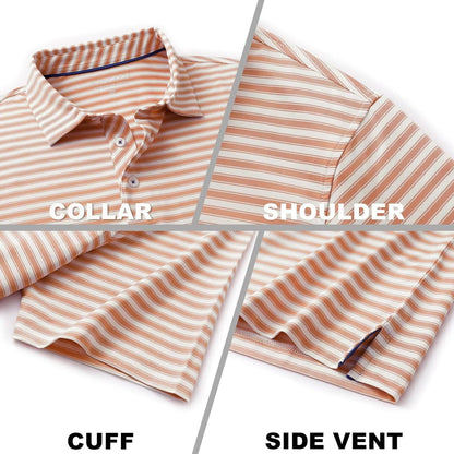 M MAELREG Golf Shirts for Men Short Sleeve Dry Fit Casual Striped Performance Moisture Wicking Collared Mens Polo Shirts
