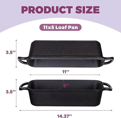 11x5 Inch Cast Iron Loaf Pan with Lid, Large Dutch Oven Bread Loaf Pan for Sourdough, Homemade Bread Baking, Even Heat Distribution, 5.8Qt