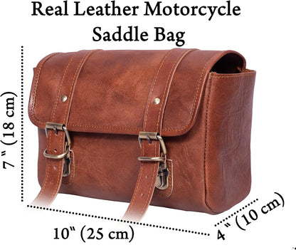 Genuine Leather Large Capacity Saddle Bag For Motorcycle Side Pouch Accessories Storage Panniers Motorbike Universal Handmade Saddlebags For Bike Commuters Handlebar Bicycle Brown Leather Tool Bag