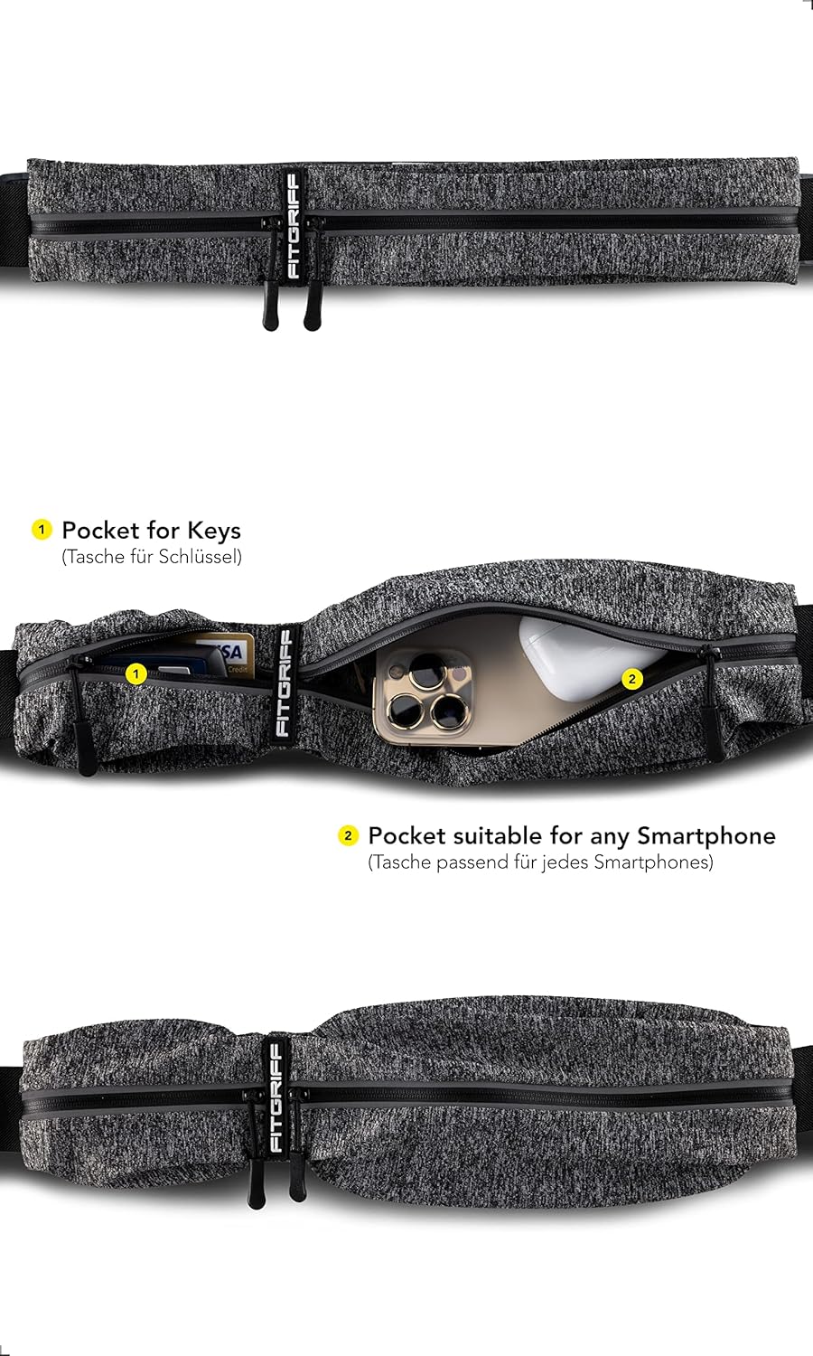 Fitgriff® Running Belt for Men & Women - Secure Jogging Pouch for Phone, Keys & Essentials - For All Cell Phones