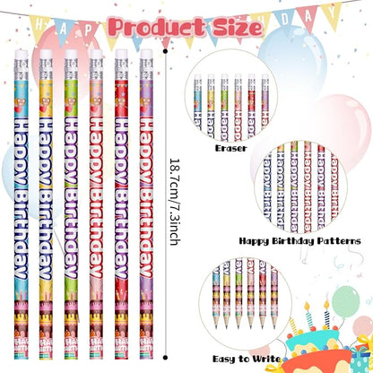 Happy Birthday Pencils Colorful Birthday Pencil for Students Birthday Pencil for Teacher Classroom Birthday Party Supplies, 6 Style (24)