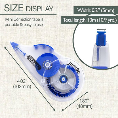 BAZIC Correction Tape Jumbo 5 mm x 394", Mini Instant Corrections, Easy to Use Applicator Tapes Roller White Out Tape Pen with Grip for Office & Home, 144-Packs