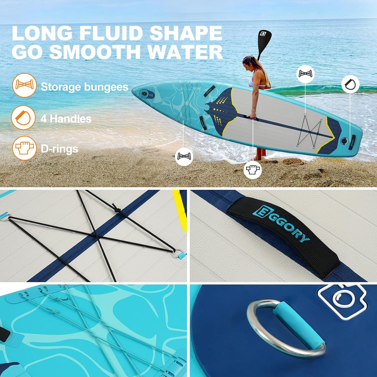 Inflatable Paddle Board,Stand Up Paddle Board Set, Extra Wide SUP Board with Removable Fin, Floating Paddle, Hand Pump, Waterproof Phone Pouch,Traveling Board