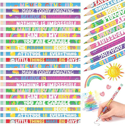 Nezyo 100 Pcs Motivational Rainbow Colored Pencils Bulk - 7 Color in 1 Wooden Colorful Pencils Assorted Cute Novelty Art Supplies for Drawing Coloring Back to School Gifts Incentive Reward Stuffers