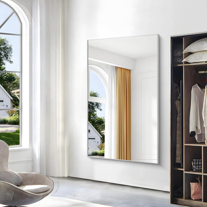 Silver Bathroom Mirror,60x36 inch Wall Mirror for Bathroom Wall Mounted,Large Rectangle Mirror for Bathroom Over Sink,Modern Metal Frame for Living Room,Bedroom Entryway,Horizontal/Vertical