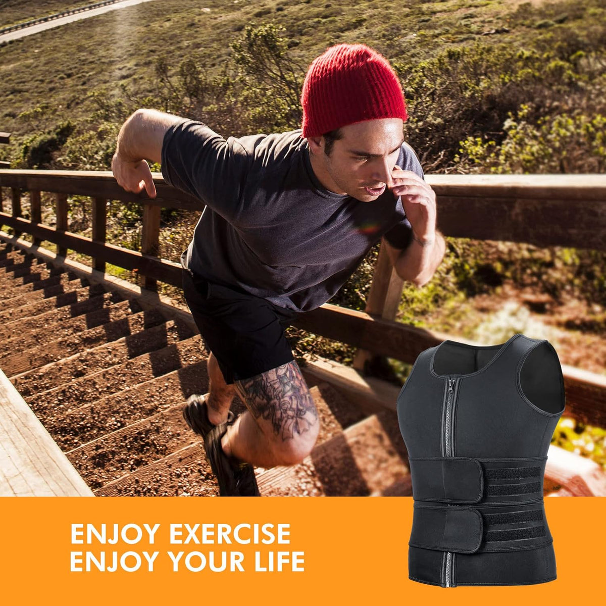 Sauna Vest Waist Trainer for Men - Mens Sauna Suit Double Sweat Belt Body Shaper for Gym Workout Exercise