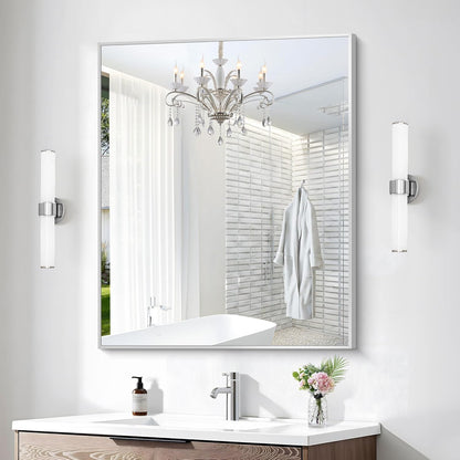 Silver Bathroom Mirror,30x36 inch Wall Mirror for Bathroom Wall Mounted,Rectangle Mirror for Bathroom Over Sink,Modern Metal Frame for Living Room,Bedroom Entryway,Horizontal/Vertical