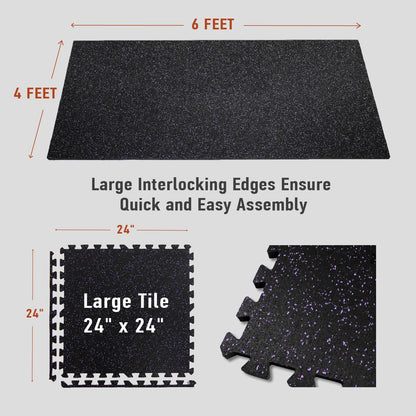 0.56in Thick 24 Sq Ft Exercise Equipment Mats, 6 Tiles Upgraded Rubber Top with High Density EVA Foam, Large Interlocking Puzzle Gym Flooring for Home Gym, Heavy Weight Workout, Black & Purple