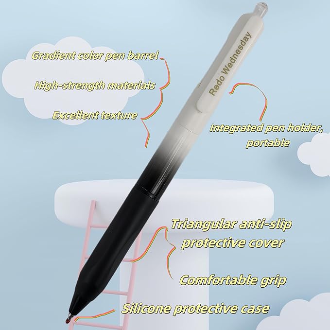 Fengtaiyuan Gel Pens, 0.5mm Fine Point Black Ink Pens, Triangular Grip with Non-Slip Silicone, Ergonomic Writing Pens for Journaling Note Taking, Smooth Writing, Gradient Barrel, 6 Pack