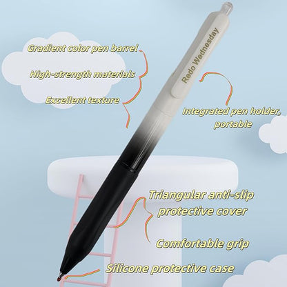 Fengtaiyuan Gel Pens, 0.5mm Fine Point Black Ink Pens, Triangular Grip with Non-Slip Silicone, Ergonomic Writing Pens for Journaling Note Taking, Smooth Writing, Gradient Barrel, 6 Pack
