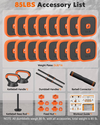 Adjustable Dumbbells Set, 45/65/85 lbs Free Weight Set with Connector, 4 in1 Dumbbells Set for Home Gym Workout