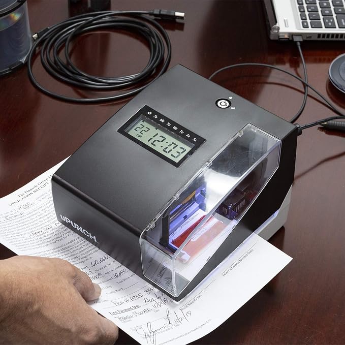 uPunch CR1000 Digital Time Clock and Date Stamp for Small Business: Complete Employee Time Tracking System with 50 Time Cards, Ribbon & Keys