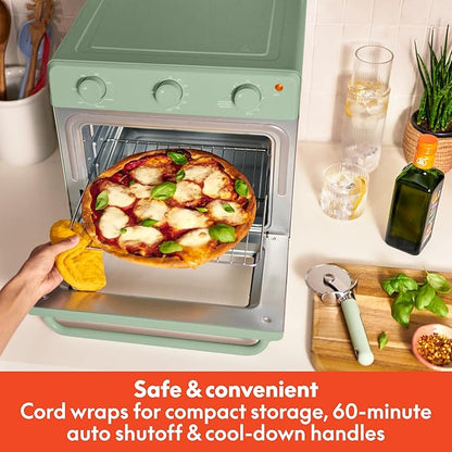 bella Air Fry Toaster Oven, 7 Preset Cooking Options, Dishwasher-Safe EverGood Coated Trays Included, 60-Minute Auto Shutoff w Audible Timer, Power Indicator Light, 1700 Watt, Seaglass