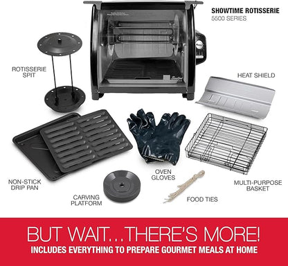 Ronco Showtime Large Capacity Rotisserie & BBQ Oven Modern Edition, Simple Switch Controls, Silicone Door Tie, Auto Shutoff, Includes Multipurpose Basket