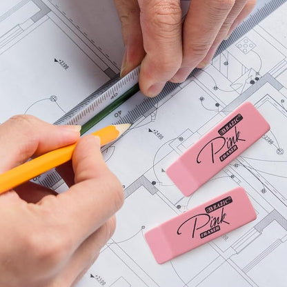 BAZIC Products Pink Bevel Block Erasers, Latex-Free, PVC-Free, 12 Count
