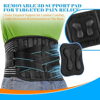 Back Brace for Lower Back Pain Men Women with 9X Strong Support, Idea for Long Time Standing & Sitting Jobs, Durable Back Support Belt with 3D Lumbar Pad for Sciatica, Herniated Disc, L