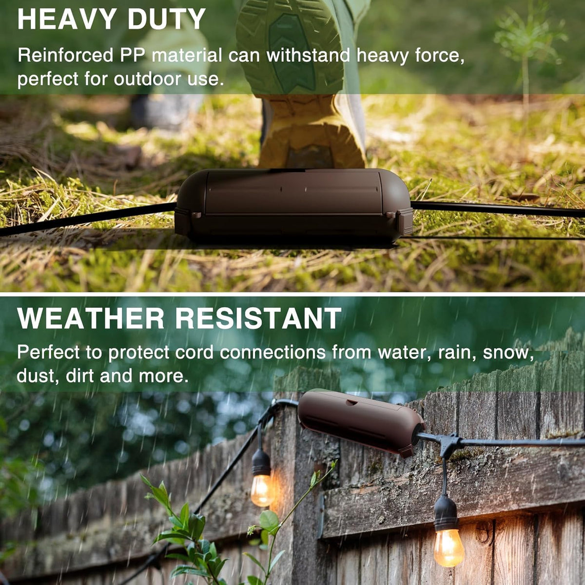 Flemoon [3 Pack] Outdoor Extension Cord Waterproof Cover, Weatherproof Electrical Connection Box for Outdoor Plug, Outlet, Outdoor Outlet, Socket, Halloween, Christmas Holiday Decoration Light, Brown