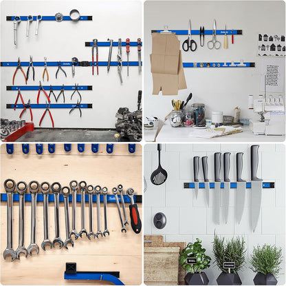 6 Pieces 18" Magnetic Tool Holder Strip, Blue Magnet Bar, Metal Tool Organizer Rack for Garage Organization, Easy To Install in Workshop, Mounting Screws Included