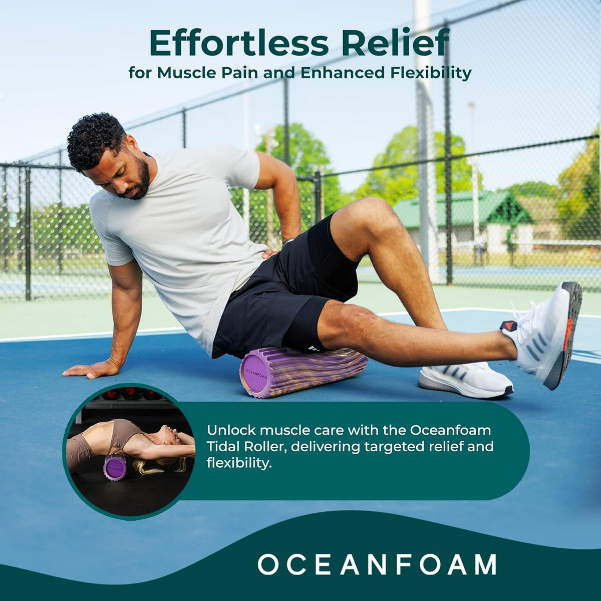 Oceanfoam Tidal Roller - Purple, Gold & Natural Marbled - Muscle Massage Foam Roller for Back Pain & Stretching - Firm & Ergonomic Wide Wave Textured - Yoga, Athletics, Wellness - Full Size, 20" x 5"