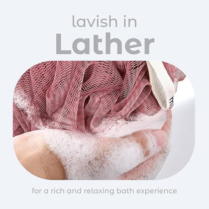 MainBasics Bath Shower Loofah Sponge Pouf Body Scrubber Exfoliator Body Wash Sponge (Set of 3, Coral Reef)