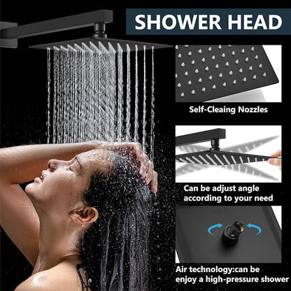 Aolemi Shower Faucet Set Rain Shower System with Handheld Spray Bathroom Shower Combo Rough-in Valve and Shower Trim Kit Included Matte Black 8 Inch Wall Mount Shower Head