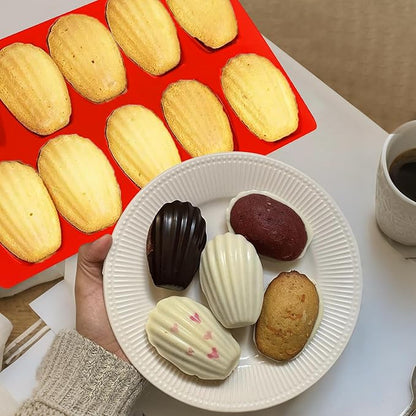 Madeleine Pans for Baking, Regular Size 10-Cavity Shell Shape Madeleine Mold Cake Pans, 3Pcs Silicone Madeleine Chocolate Cookies Trays for Baking(Regular(10-Cavity))