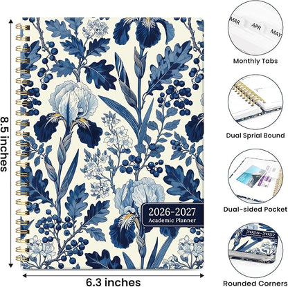 Planner 2026-2027, Academic Year Monthly & Weekly Planner Caledndar, July 2026 - June 2027, Hardcover Large Planning Agenda Book with Tabs for School Office Supplies, 6.3" x 8.5" - Blue Heirloom