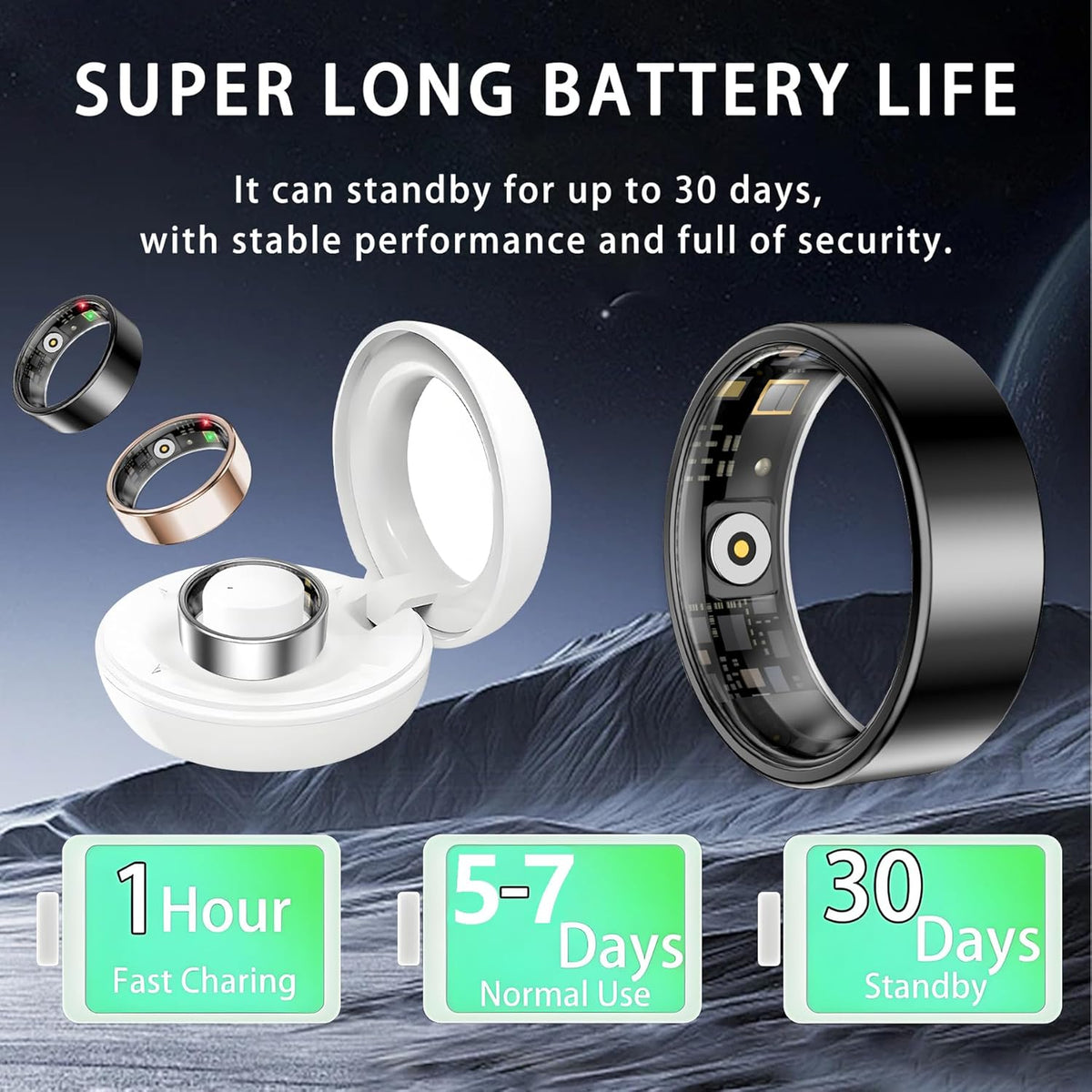 Smart Ring for Women Men, Sleep Tracker Ring, Waterproof Fitness Tracker Health Rings with Heart Rate Monitoring, Blood Oxygen, Stress Distance Calories Steps Tracking, No Subscription Fee(Black, #9)