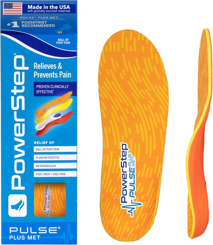 PowerStep Pulse Plus Met - Ball of Foot Pain Relief Shoe Insoles - Running Shoe Orthotics for Metatarsal Foot Pain, and Morton's Neuroma Relief - Made in The USA (M 4-4.5, F 6-6.5)