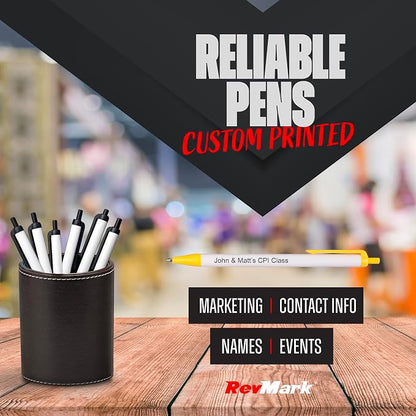 RevMark Personalized Ballpoint Pen, Custom Printed Name, Business or Event Information, Timeless Advertising, USA Made Pens, Promotional Marketing, Smooth Black Ink, Bulk Pack (Yellow,1000 Ct)