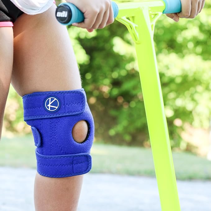 KARM Kids Knee Brace - Osgood Schlatter Knee Brace Youth for Kids, Sports, Pain, Arthritis, Patella, Meniscus Tear, MCL, ACL - Adjustable Compression Support for Child, Boys & Girls (Blue)