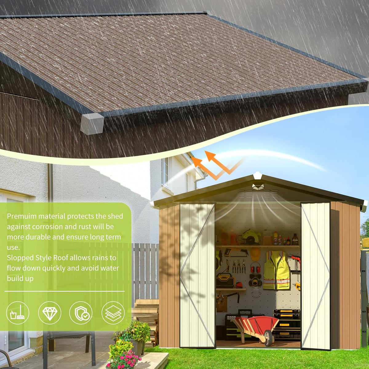 Metal Storage Shed,Outdoor Storage Building 8x6,Large Backyard Shed with Lockable Door,Waterproof Outside Storage Shed