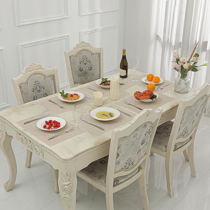 Leetaltree Beige Placemats Set of 24 - Heat Resistant Non-Slip Place mats for Dining Table, Washable Durable PVC Vinyl Woven Table Mats(Beige, 24)