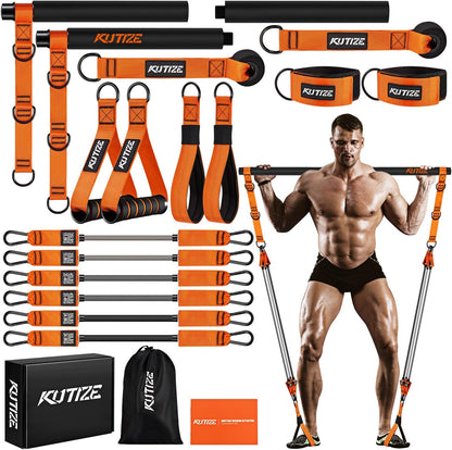 Pilates Bar Kit with Resistance Bands, Heavy Duty Pilates Equipment for Men, Strength Training Bar for Legs, Hip, Back, Arm, Abs, Chest, Shoulders, Portable Home Gym Full Body Workout Equipment