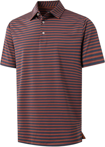 M MAELREG Golf Shirts for Men Short Sleeve Dry Fit Casual Striped Performance Moisture Wicking Collared Mens Polo Shirts