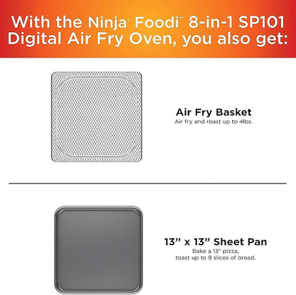 Ninja Digital Air Fry Countertop Oven, 8-in-1 Functionality, 1800W, Flip-Up Design, XL Capacity, Air Fry Basket, Wire Rack & Crumb Tray, Silver, SP101