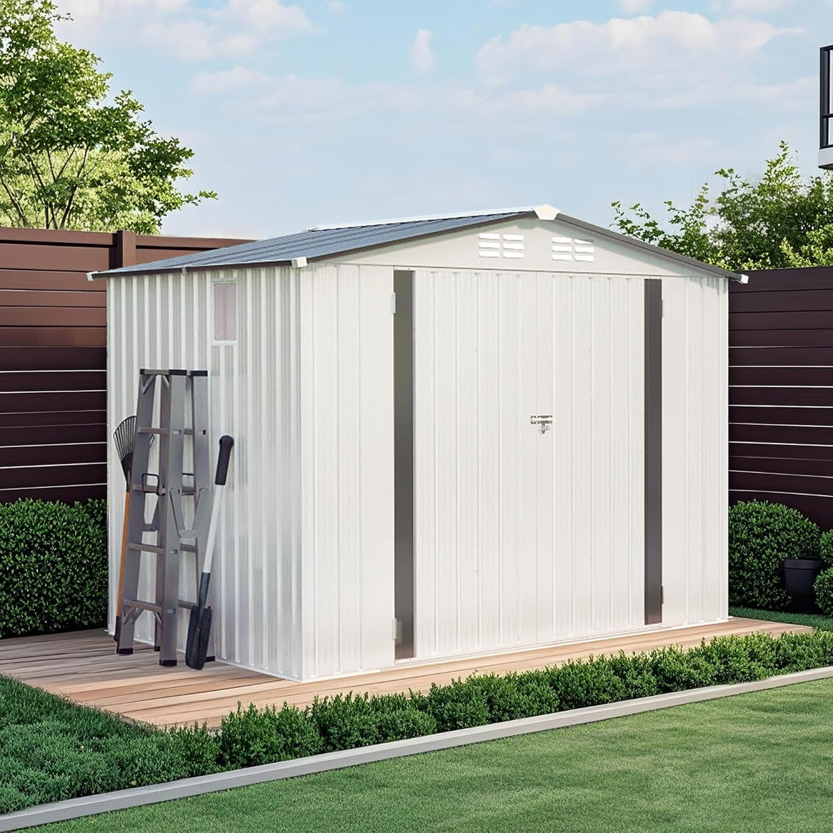 ARMSET 8x6 FT Metal Outdoor Storage Shed for Backyard, Patio, and Garden - Heavy Duty Tool Shed with Lockable Door & Side Window, Waterproof Galvanized Steel Storage Building for Bike and Tool Storage