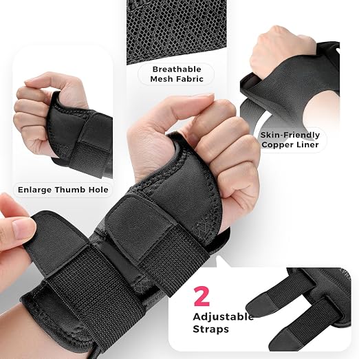 Copper Compression Advanced Wrist Brace - Copper Infused Adjustable Orthopedic Support Splint for Pain, Carpal Tunnel, Arthritis, Tennis Elbow, Tendinitis, RSI, Ganglion Cyst for Men Women Right L/XL