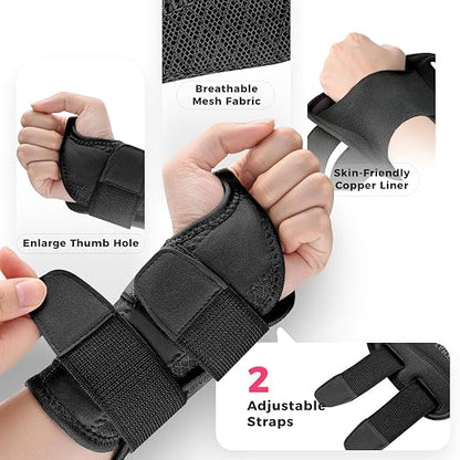 Copper Compression Advanced Wrist Brace - Copper Infused Adjustable Orthopedic Support Splint for Pain, Carpal Tunnel, Arthritis, Tennis Elbow, Tendinitis, RSI, Ganglion Cyst for Men Women Right L/XL