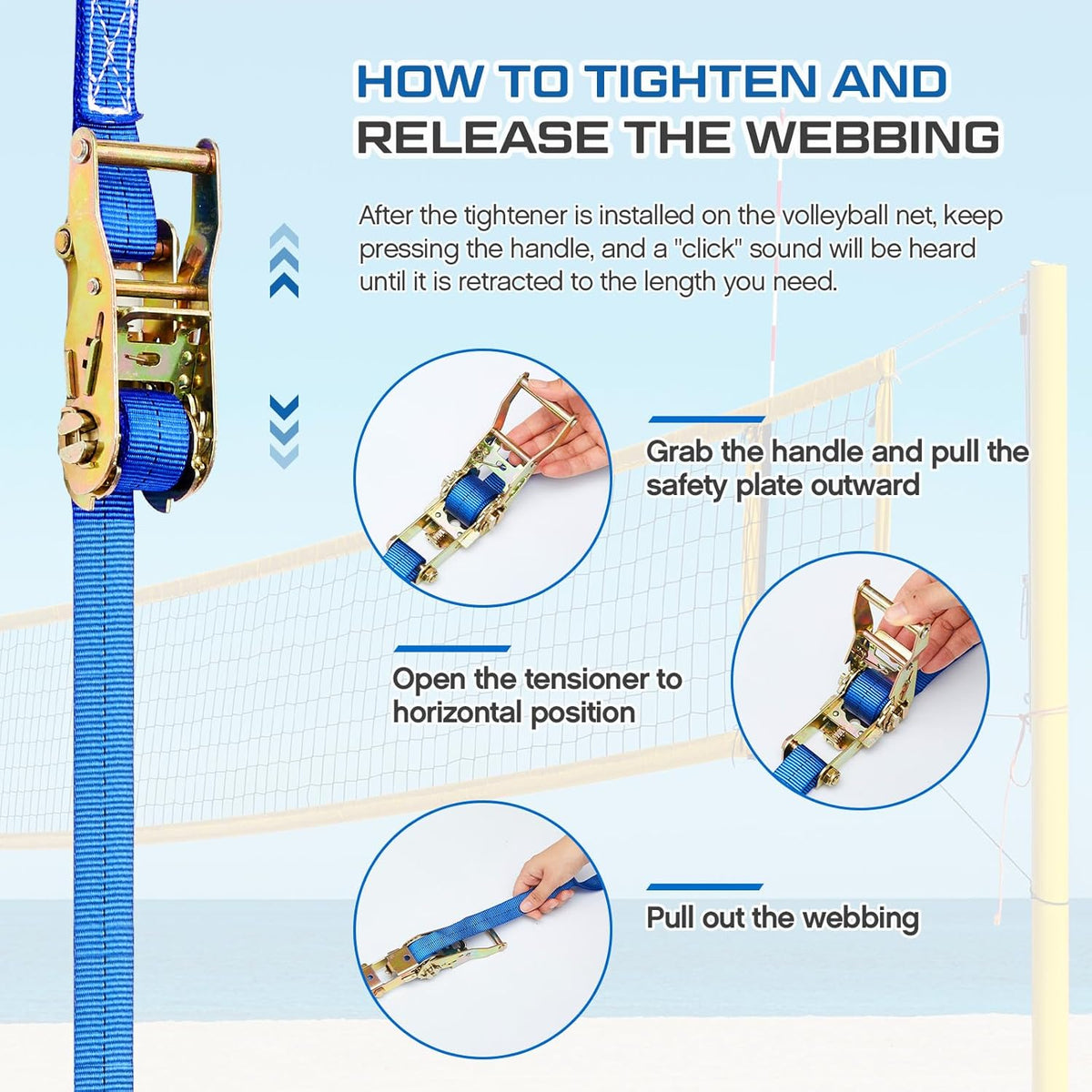 2 Pcs Volleyball Net Ratchet Strap Heavy Duty Net Tensioning Lever Ratchet Volleyball Poles Rope Tightener