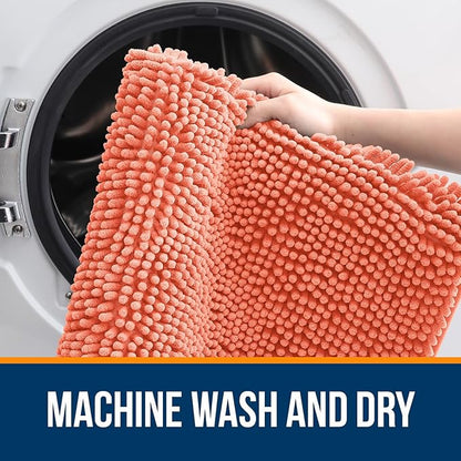 OLANLY Large Bathroom Rugs 45x27, Extra Soft Absorbent Chenille Bath Rugs, Rubber Backing Quick Dry, Machine Washable Bath Mats for Bathroom Floor, Tub and Shower, Home Decor Accessories, Coral