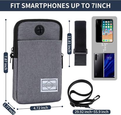 Cell Phone Purse Waist Pack Bag Travel Crossbody Bag Wristband Sport Armband Wallet with Removable Shoulder Strap (Dark Grey)