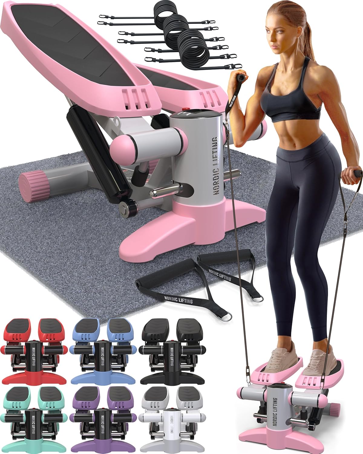 Nordic Lifting Mini Stepper Machine – Stair Climber w/Resistance Bands & LCD – Home Workout Stepper