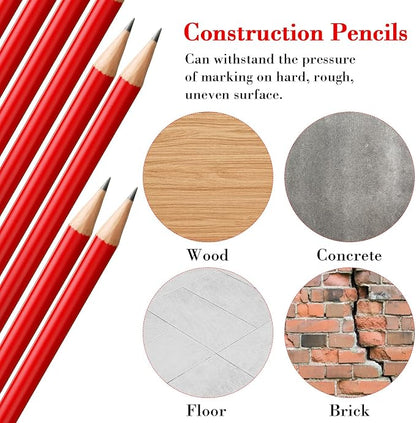 Fainne 48 Pcs Jumbo Pencil, Wooden Pencil with Black Core for Carpenters Construction Workers Woodworkers Framers Beginners Students Teachers DIY Project(Red)