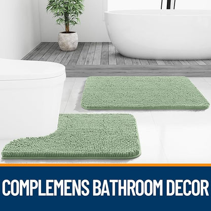 OLANLY Large Bathroom Rugs 47x32, Extra Soft Absorbent Chenille Bath Rugs, Rubber Backing Quick Dry, Machine Washable Bath Mats for Bathroom Floor, Tub and Shower, Home Decor Accessories, Sage Green