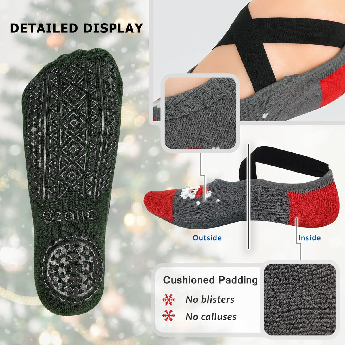 Ozaiic Yoga Socks for Women Non-Slip Grips & Straps, Ideal for Pilates, Pure Barre, Ballet, Dance, Barefoot Workout