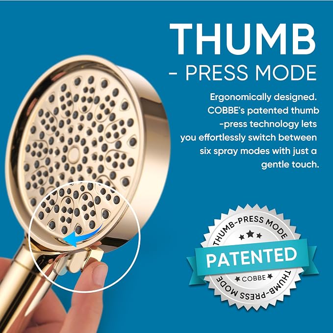 Cobbe Filtered Shower Head with Handheld, High Pressure 6 Spray Mode Showerhead with Filters, Water Softener Filters Beads for Hard Water - Remove Chlorine - Reduces Dry Itchy Skin, Egyptian Gold